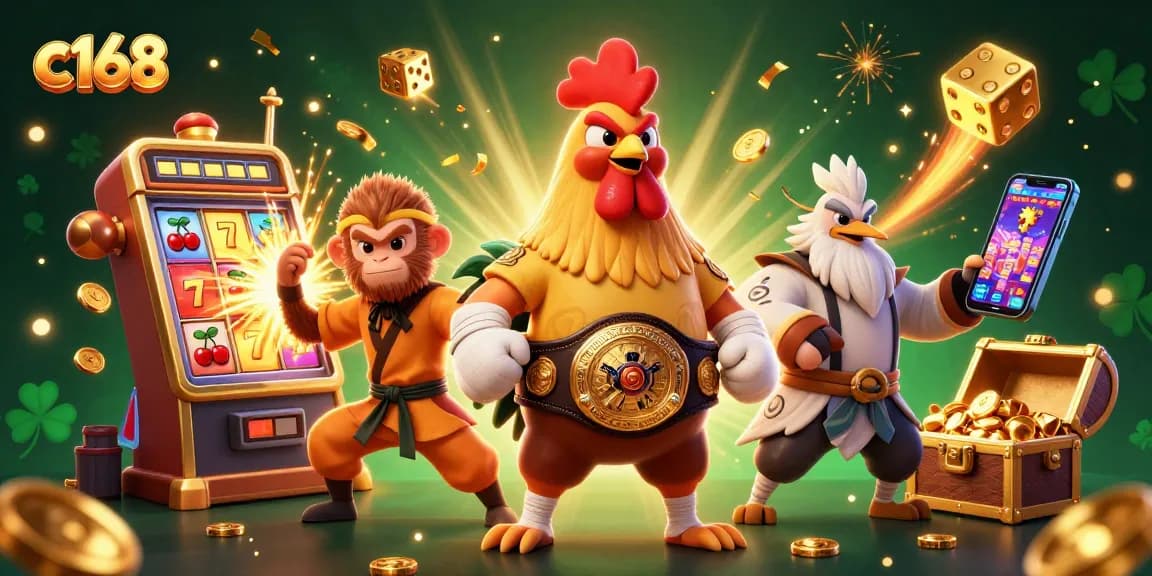 Experience the thrill of gaming at c168 with a vibrant 3D illustration of joyful winnings.