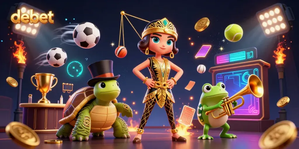 Experience debet betting excitement with a vibrant casino scene featuring dynamic characters and lively gaming elements.