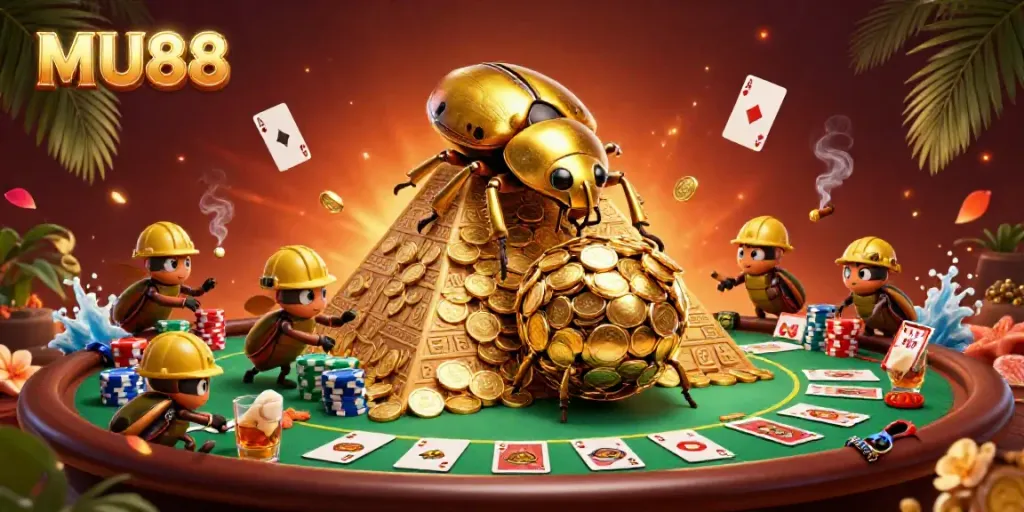 Engage with MU88's vibrant online casino experience featuring amazing games, golden treasures, and dynamic gambling elements.