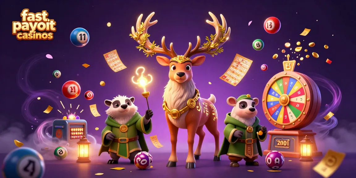 Engage with fast payout casinos through vivid 3D casino illustration, showcasing exciting game elements and magical characters.