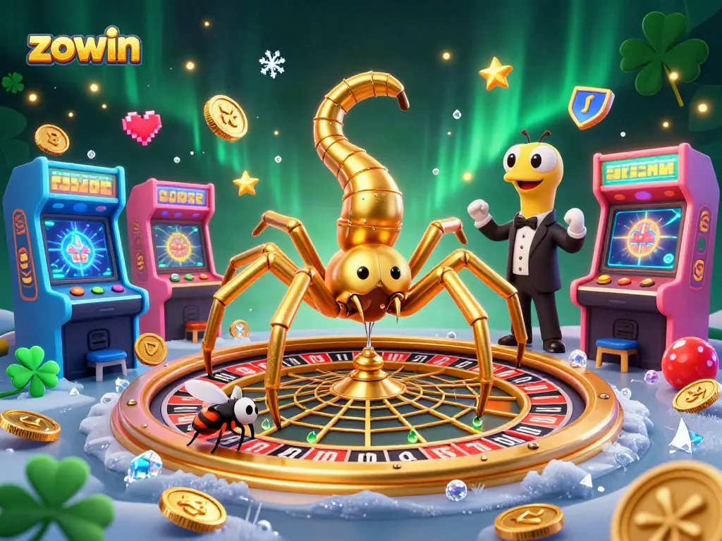 Zowin thrills with a dynamic roulette wheel web and action-packed gaming elements for a vivid casino atmosphere.