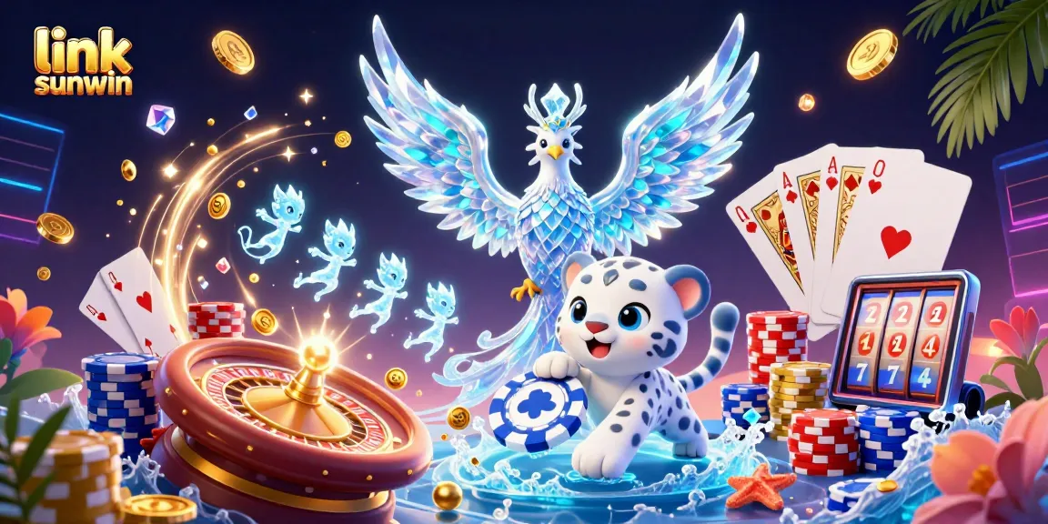 Experience the exciting action of link sunwin with vibrant casino-themed 3D illustration.